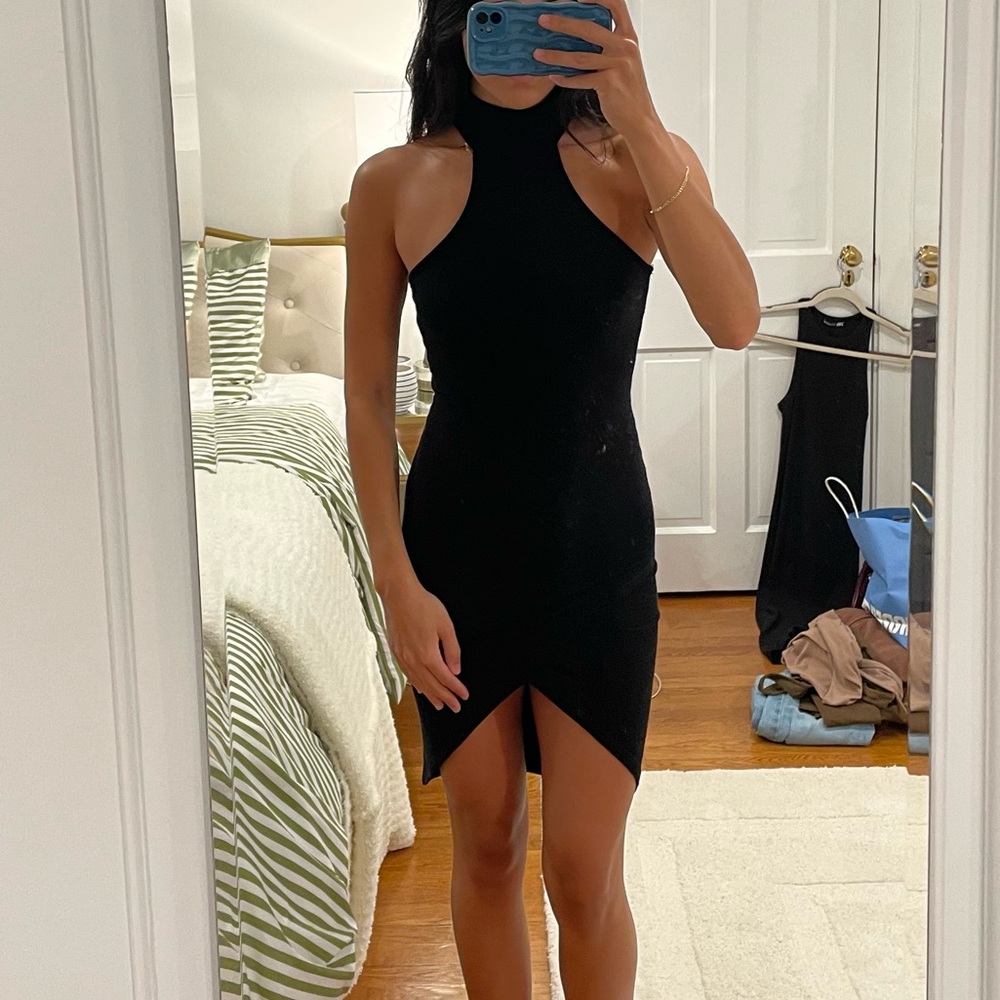 Body-con high neck black dress
